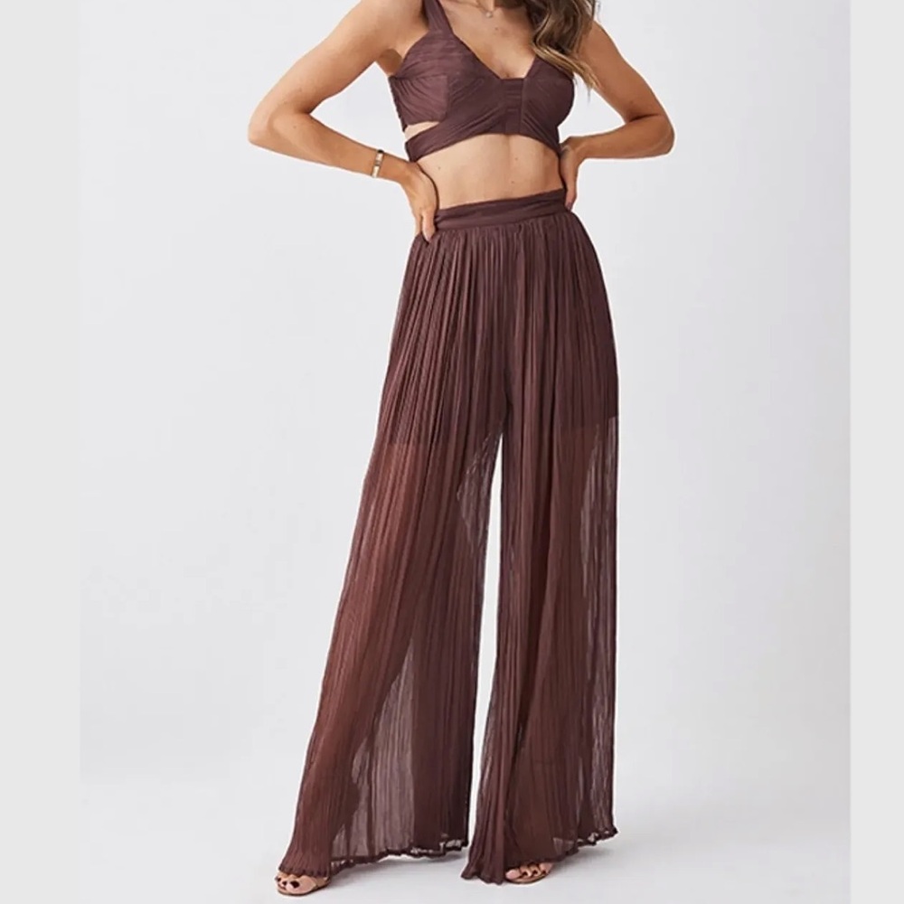 Karen Millen Pleated Wide-Leg Pants with Matching Crop Top